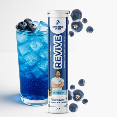 Explosive Whey Revive Effervescent Tablets - Trusted by MS Dhoni and Kedar Jadhav | Elevate Fitness & Stamina, Daily Rehydration | Informed Sport Certified (20 Tablets, Blueberry)