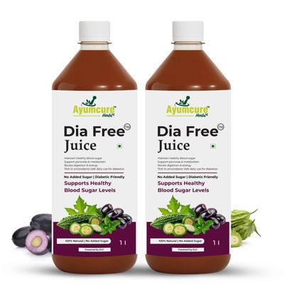 Ayumcure Dia Free Juice | Ayurvedic Juice for Blood Sugar Control | With Karela, Jamun, Amla, Giloy, Tulsi & More | Natural Antioxidants | Sugar-Free | Safe for Diabetics | For Men & Women | 1L ( Pack of 2 )