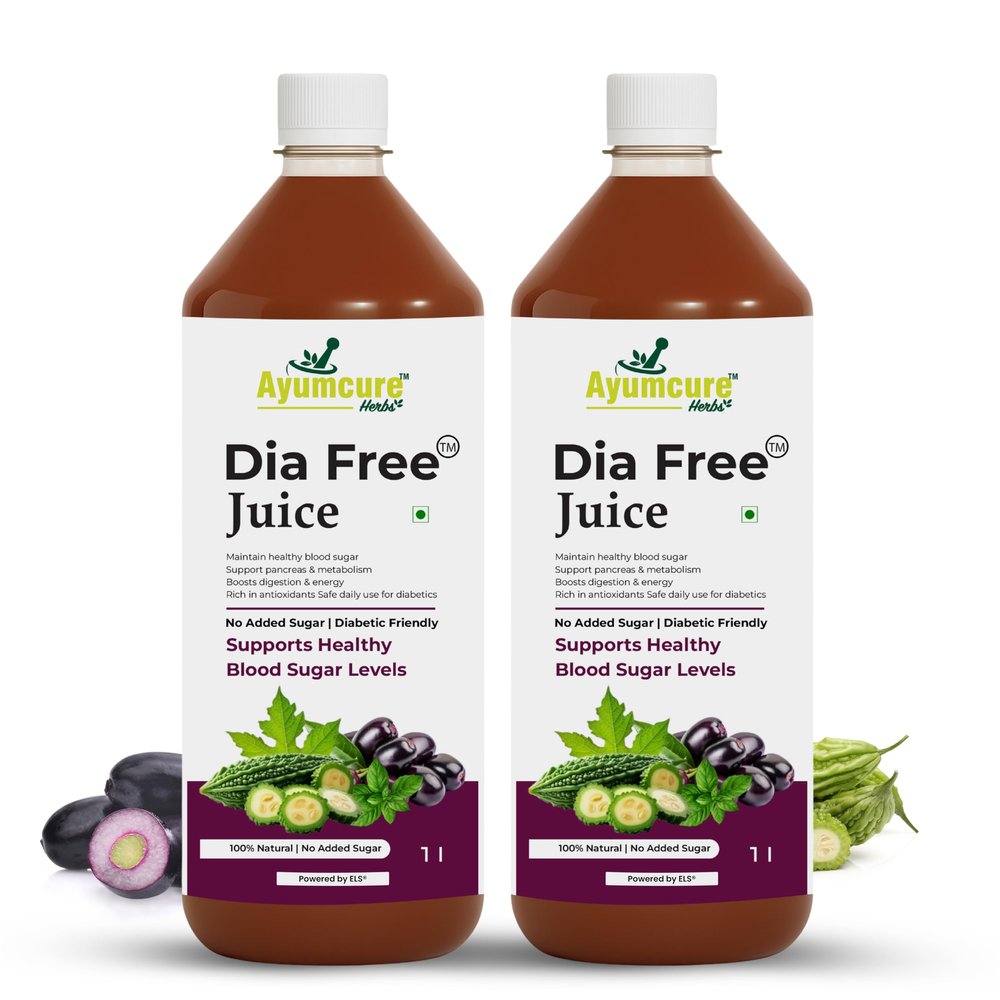 Ayumcure Dia Free Juice | Ayurvedic Juice for Blood Sugar Control | With Karela, Jamun, Amla, Giloy, Tulsi & More | Natural Antioxidants | Sugar-Free | Safe for Diabetics | For Men & Women | 1L ( Pack of 2 )