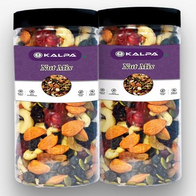 Kalpa Premium Healthy Nut Mix for Eating 400gm Jars Pack of 2 | Total 800gm | Mix Dry Fruits, Nuts & Seeds | Cashews | Almonds | Golden Raisins | Black Raisins | Sunflower Seed | Pumpkin Seed | Cranberries & Dried Amla