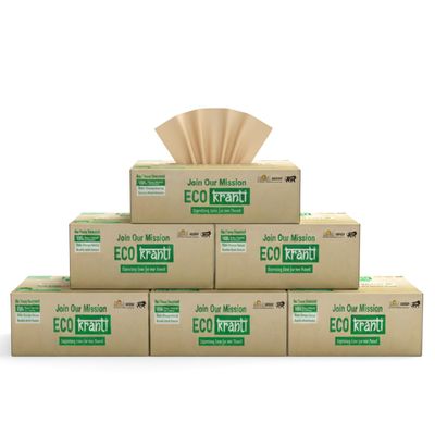 Eco Kranti - Bamboo Facial Tissue Paper Box | 100 Pulls x 6 Packs | 100% Natural | Soft & Absorbent Face Tissues | Biodegradable, Compostable & Eco-Friendly | Travel-Friendly Napkins