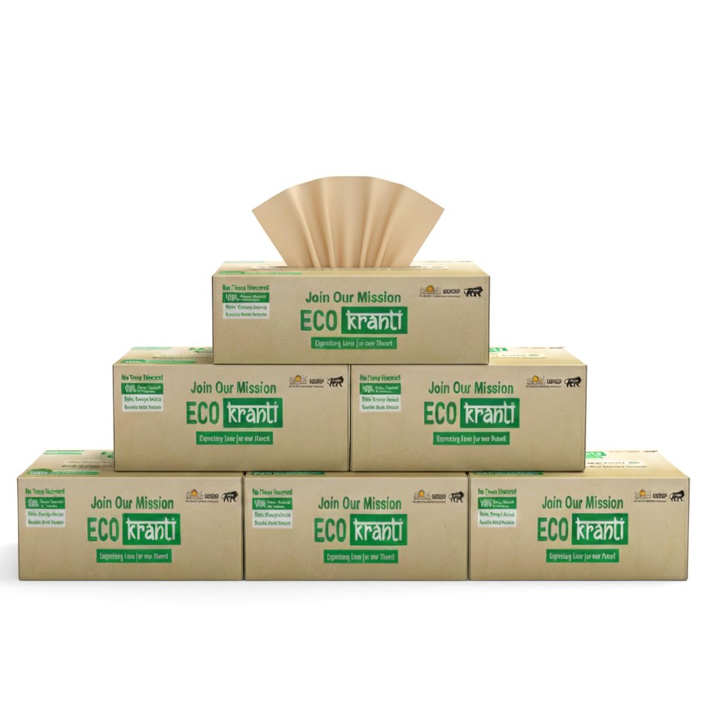 Eco Kranti - Bamboo Facial Tissue Paper Box | 100 Pulls x 6 Packs | 100% Natural | Soft & Absorbent Face Tissues | Biodegradable, Compostable & Eco-Friendly | Travel-Friendly Napkins