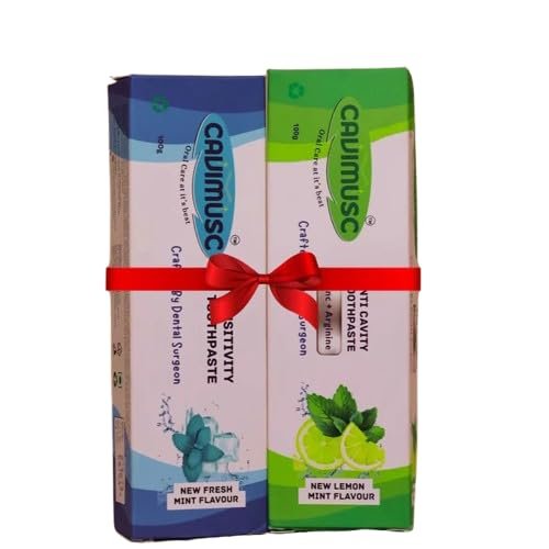 Cavimusc Herbal Anti-Cavity & Sensitivity Toothpaste Combo Pack Fresh Mint & Lemon Mint Flavours, Dentist-Crafted Oral Care Formula for Strong Teeth, Healthy Gums & Long-Lasting Freshness (Pack of 2)