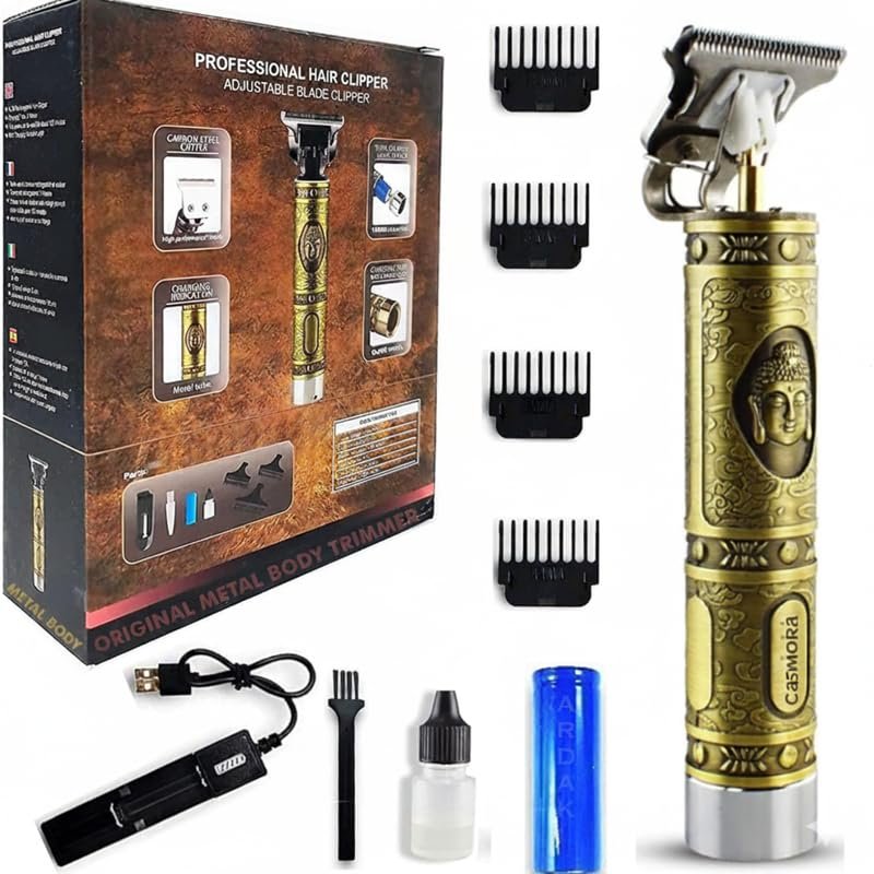 CASAMORA Beard Trimmer For Men, Professional Hair Clipper, Adjustable Blade Clipper and Shaver, Close Cut Precise Hair Machine, Body Trimmer (Metal Body), Gold Pack Of 1