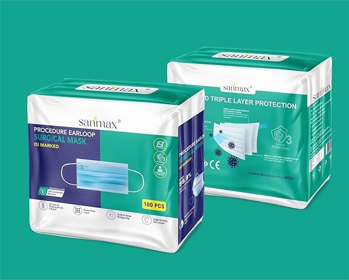 ISI Disposable Surgical 3 Ply Mask - Ultra Soft Fabric Soft Ear Loop, Comfortable, Inbuilt Flexible Nose Pin, BIS, CE and ISO Certified, Convenient Pack of 200 Pcs (Medical Blue Color)