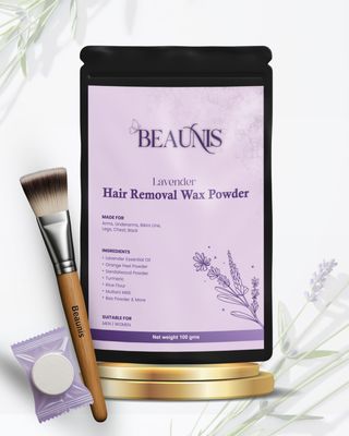 Beaunis Lavender Wax Powder for Hair Removal for Women and Men | Hair Removal Powder with Aloevera | Painless Herbal Wax Powder, All Skin Types Hands, Legs, Underarms, Bikini & Intimate Area - 100 gm (Pack of 2)
