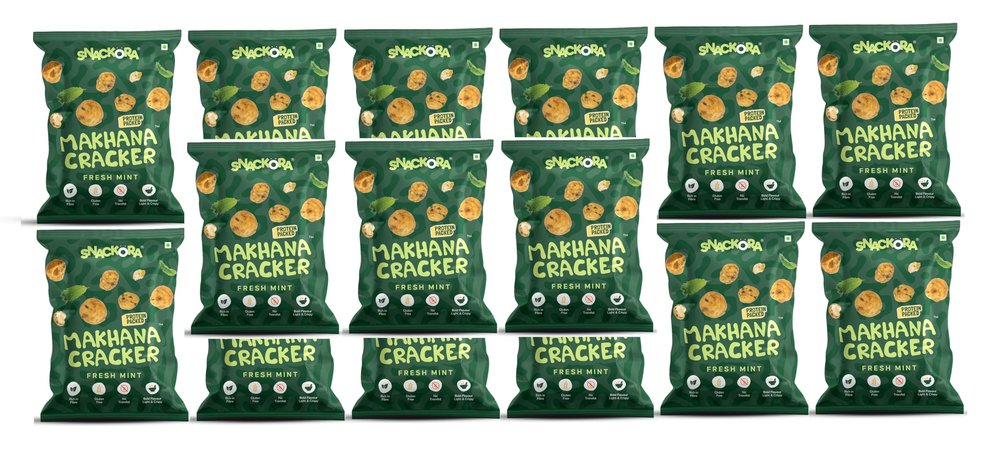 SNACKORA Makhana Cracker 20g | Light & Crispy Snack | Rich in Fibre | Gluten-Free | No Trans Fat | Bold Flavours | Healthy Foxnuts Snack for All Ages, No Plam Oil (Pack of 15, Mint)