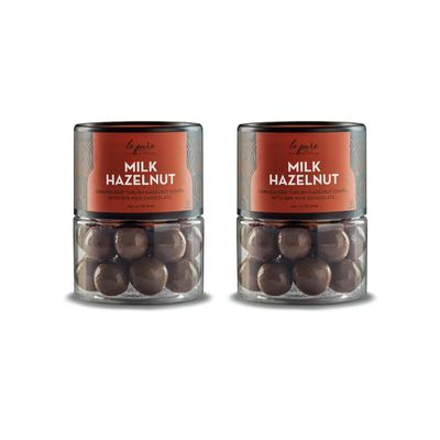 Le Pure Milk Hazelnut Dragees | Roasted Turkish Hazelnuts | Coated in 36% Creamy Milk Chocolate | Gourmet Dry Fruit Chocolate Treat, Luxury Chocolate Gift Box | Gluten-Free | 115g (Pack of 2)