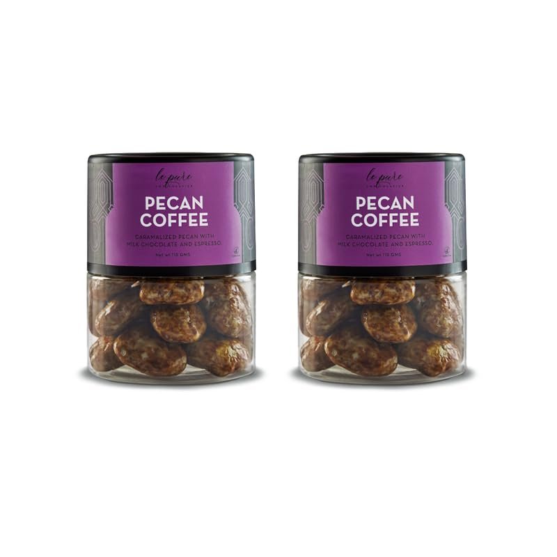 Le Pure Pecan Coffee Milk Chocolate| Coffee-Kissed Milk Chocolate| Texas Caramelised Pecans| Premium Chocolate Gift for Nut Lovers| Gluten-Free| 115g (Pack of 2)
