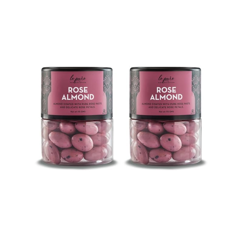 Le Pure Rose Almond Dragees | Roasted Almonds Coated in Rose-Flavored Milk Chocolate | Gourmet Floral Chocolate Gift | Gluten-Free, Luxurious Indulgence | 115g (Pack of 2)