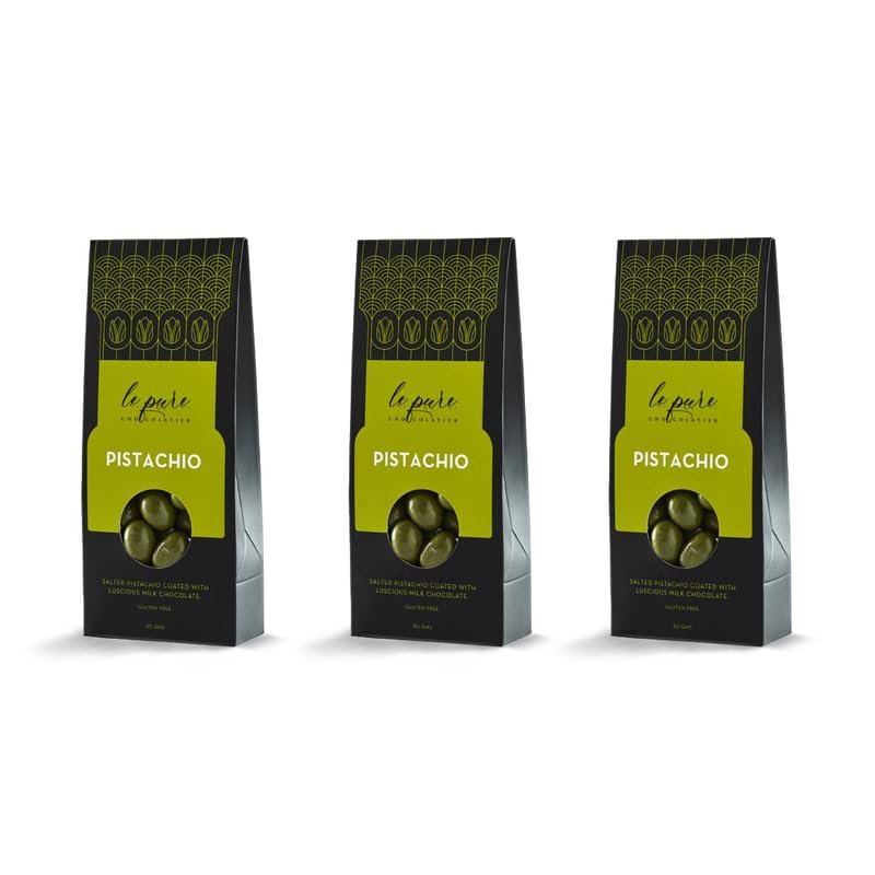 Le Pure Pistachio Dragees | Milk Chocolate-Coated Roasted Pistachios | Sweet & Salty Crunch, Gluten-Free | 50g (Pack Of 3)