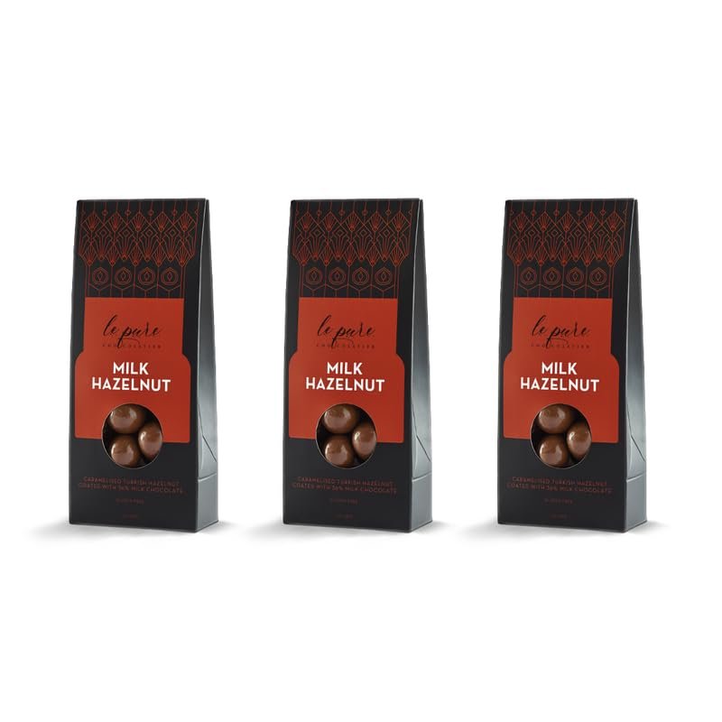 Le Pure Milk Hazelnut Dragees | Caramelized Turkish Hazelnuts Coated in Premium Milk Chocolate, Gluten-Free | Gourmet Nutty Snack | 50g (Pack of 3)