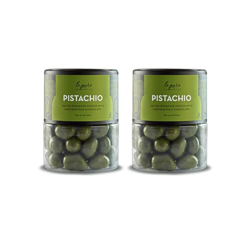 Le Pure Pistachio Dragees Milk Chocolate | Salted Premium Pistachios Coated in Smooth Milk Chocolate | Gourmet Luxury Chocolate Snack | Perfect for Gifting & Indulgence, Gluten-Free | 115g (Pack of 2)
