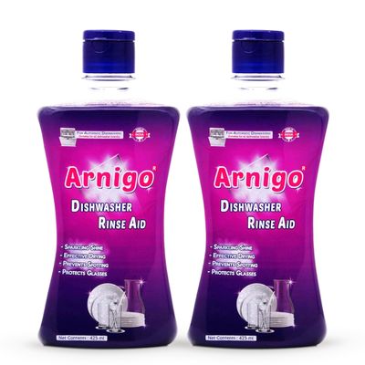 Arnigo Dishwasher Rinse Aid Liquid (2 units X 425ML) - Shine and Dry | Suitable for All Brands Dishwasher Machines
