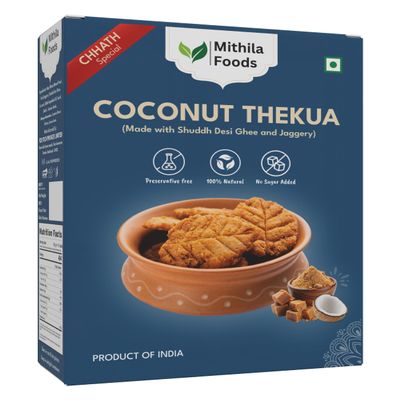 MITHILA FOODS 350g Bihari Coconut Thekua with Desi Ghee, Jaggery & Sesame Seeds | Traditional Chhath Puja Prasad, Crispy Cookies with Wheat & Nariyal | Healthy Wholesome Snack - No Preservatives