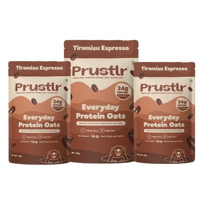 Prustlr Tiramisu Espresso 60gm Pack of 3  Everyday Protein Oats 24g Protein | Gluten-Free | Guilt-Free | Vegan Friendly | Nature-Inspired | No Added Preservatives | Breakfast Oat