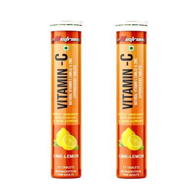 Existrong Vitamin C Effervescent Tablets with Zinc and Amla Extract 1000mg Lemon Flavor | Sugar-Free Immunity & Antioxidant Support | Collagen, Skin, Hair & Nail Health (30 Tablets, Pack of 2)