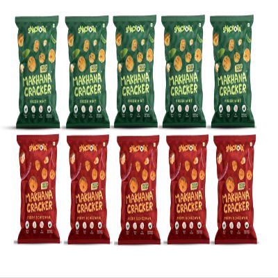 SNACKORA Makhana Cracker 20g | Light & Crispy Snack | Rich in Fibre | Gluten-Free | No Trans Fat | Bold Flavours | Healthy Foxnuts Snack for All Ages, No Plam Oil (Pack of 10, Combo)