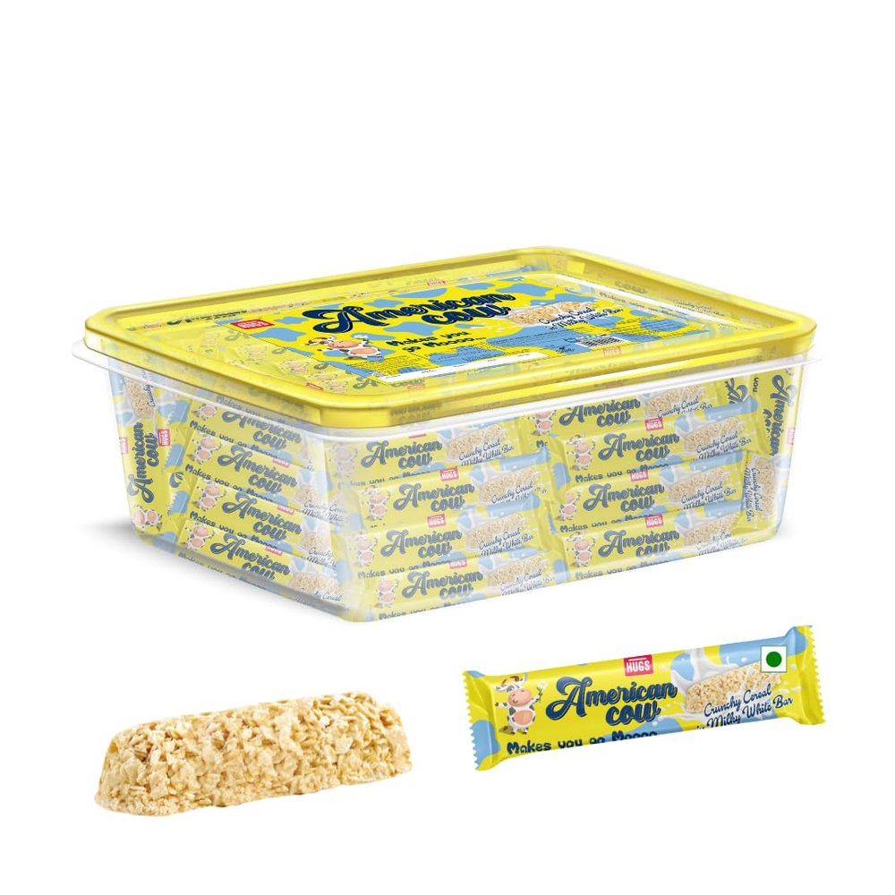 Hugs American Cow Chocolate Box - White Chocolate Cereal Bars | Oat Chocolate Gift Box - Ideal for Gifting and Snacking (40 pcs in a box)