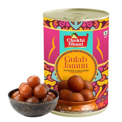 Chokhi Dhani Gulab Jamun Tin 1.25kg | Soft & Juicy Indian Sweets | Ready to Eat Traditional Mithai | 20 Pieces | No Artificial Flavours