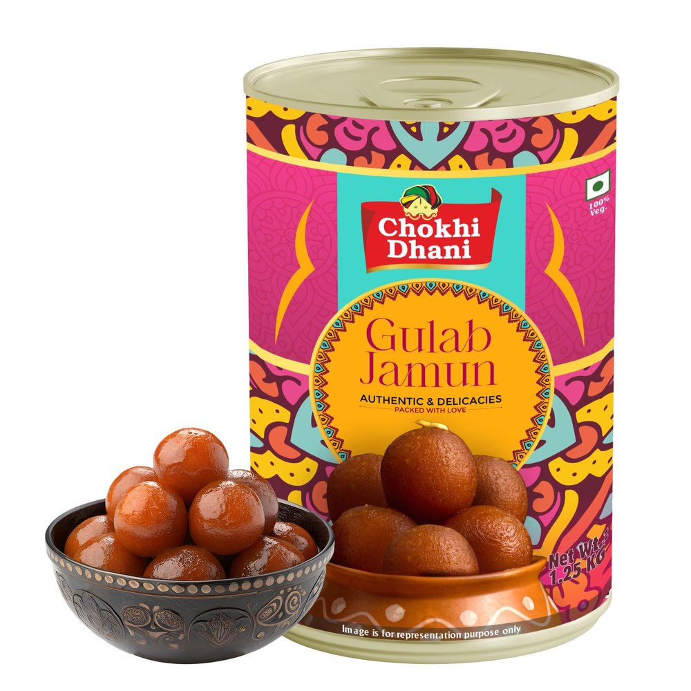 Chokhi Dhani Gulab Jamun Tin 1.25kg | Soft & Juicy Indian Sweets | Ready to Eat Traditional Mithai | 20 Pieces | No Artificial Flavours
