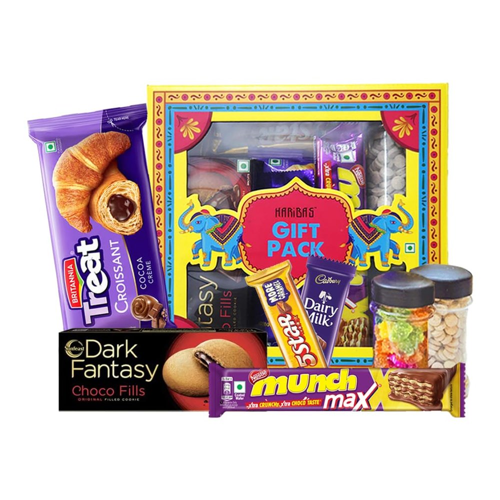 HARIBAS Premium Chocolate Gift Pack, Assorted Chocolates and Cookies Hamper Diwali Gift Pack 7in1