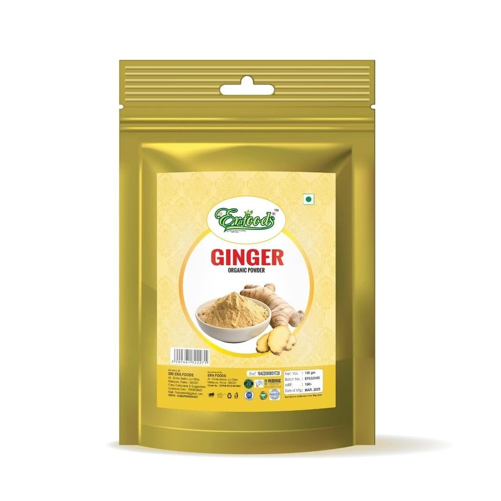 ERAFOODS Ginger Powder | 100% Natural & Organic | No Preservatives | Dehydrated Dry Ginger Root Powder for Cooking, Tea & Wellness (100g)