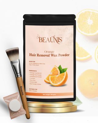 Beaunis Orange Wax Powder for Hair Removal with Aloe Vera | Painless Herbal Hair Removal Powder for Women and Men | All Skin Types for Hands, Legs, Underarms, Bikini & Intimate Area - 100 gm