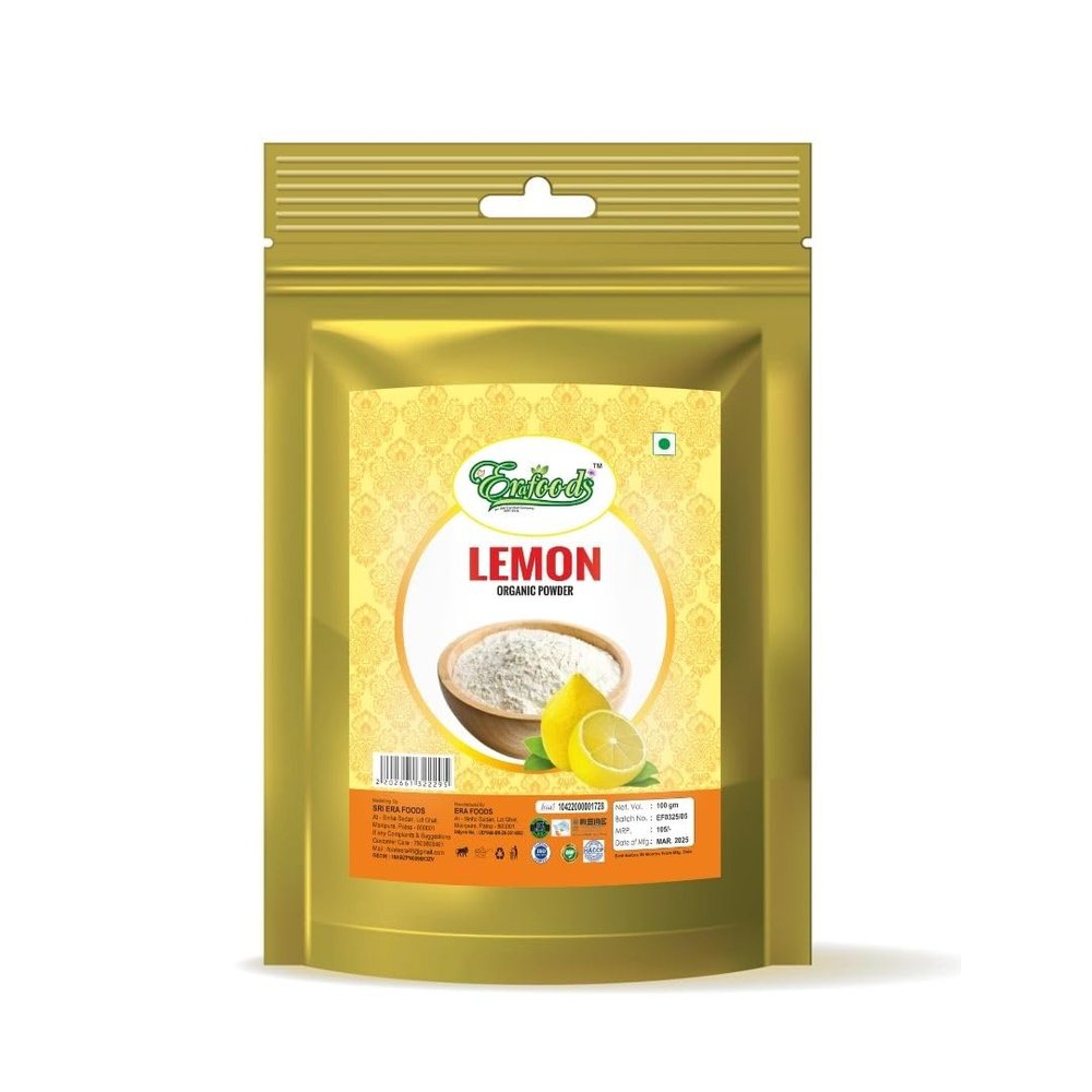 ERAFOODS Lemon Fruit Powder | 100% Natural & Organic | No Added Sugar | Dehydrated Lemon Powder for Beverages, Baking & Skincare (100g)