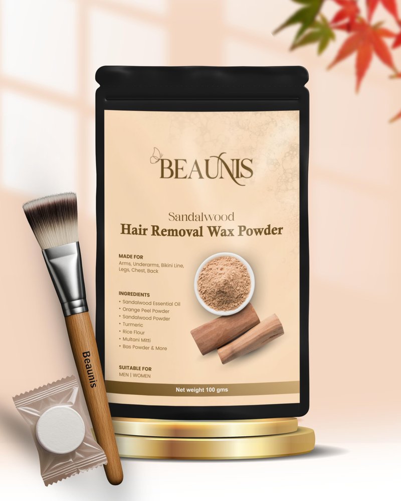 Beaunis Sandalwood Wax Powder for Hair Removal for Women and Men | Hair Removal Powder with Aloevera | Painless Herbal Wax Powder, All Skin Types Hands, Legs, Underarms, Bikini & Intimate Area - 100 gm (100gm, Sandalwood)