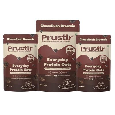 Prustlr ChocoRush Brownie 60gm Pack of 3  High-Protein Oats 24g Protein | Gluten-Free | Guilt-Free | Vegan Friendly | Nature-Inspired | No Added Preservatives | Breakfast Oat