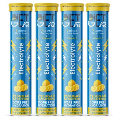 DIET GEAR No Junk Electrolyte | 20 Ltr/80 Servings | Zero Sugar, Zero Caffeine, Zero BS Energy Drink | 7 Electrolytes + Vitamin C That Works as Hard as You Do | Made for Indias Heat & Hustle | Lemon Flavour