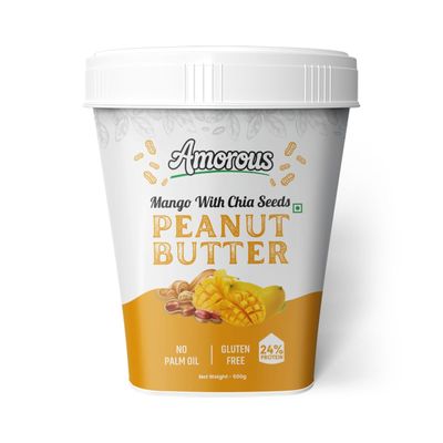 Amorous Mango Chia Seeds Peanut Butter, Gluten Free, 24% Protein, 500g