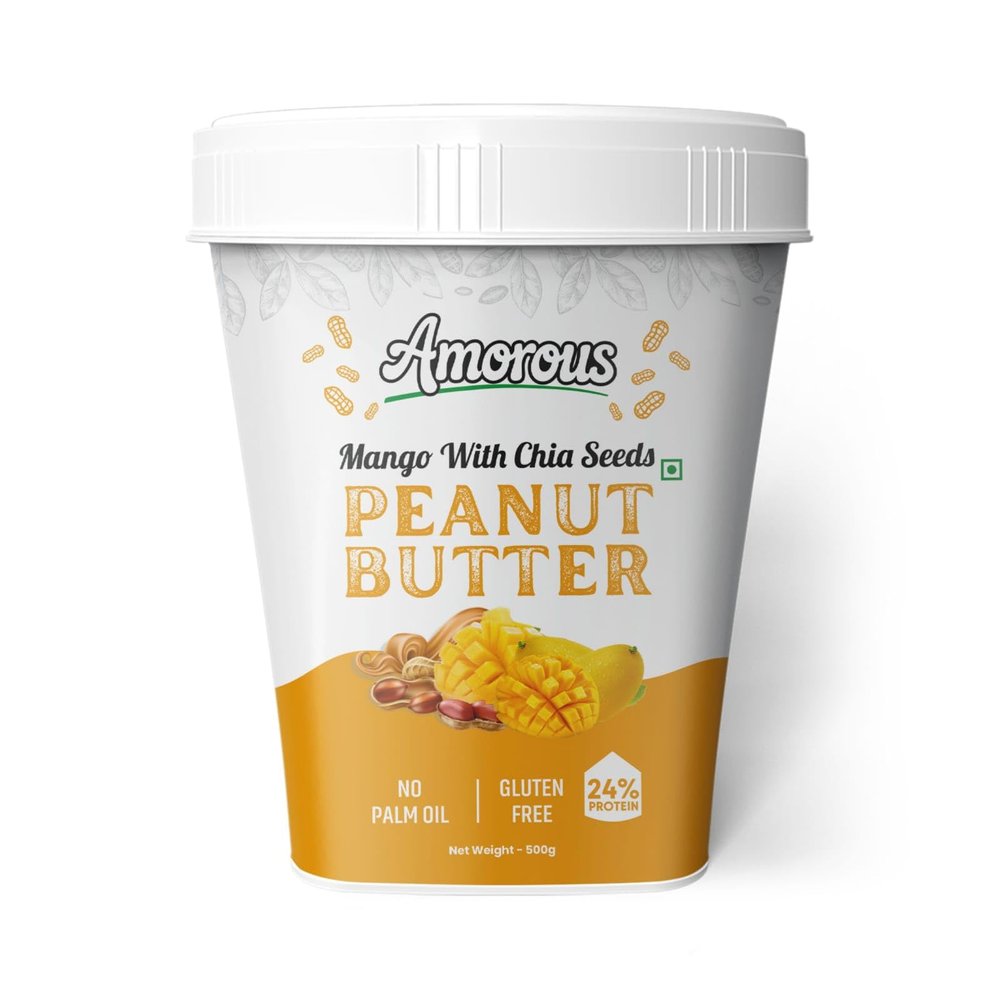Amorous Mango Chia Seeds Peanut Butter, Gluten Free, 24% Protein, 500g
