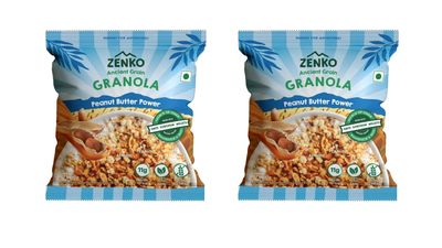 ZENKO Ancient Grain Granola | Peanut Butter Power | with Almonds, Popped Sorghum, Popped Millets | High Protein, Gluten Free, Plant Based | 50g | Pack of 2