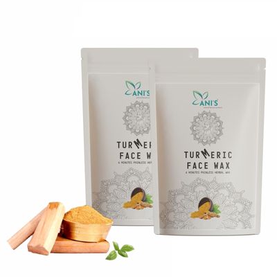 ANI's Face/Body/Private area Wax Powder with Sandalwood, Natural Herbal Beauty Mix, 6 Minutes Painless Treatment, Pack of 2