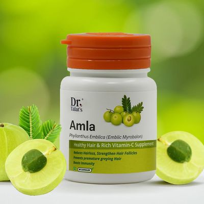 Dr Talat's Amla Capsules (60 Caps) | Indian gooseberry | Rich Vitamin-C Supplement | 100% Pure | Strengthen your hair boost immunity with Amla Capsule (Gelatin Capsules)