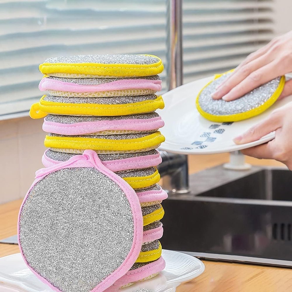 2-in-1 Double Side Dishwashing Sponge Scrubber Multi-Purpose Kitchen & Bathroom Cleaning Pad Durable Dishwashing Sponge for Pots, Pans, Dishes, and Household Use (Pack of 10)