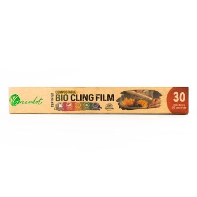 GREENDOT BIOPAK Biodegradable & Compostable Bio Cling Film Wrap (30m x 30cm), Made from Corn Starch, Ideal for Food Storage & Packing, Plastic-Free, BPA-Free, Food-Safe Multipurpose Food Cling Film