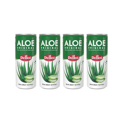Dellos Aloe Original Drink with Real Aloe Pieces, 240ml, Pack of 4, Korean Beverage