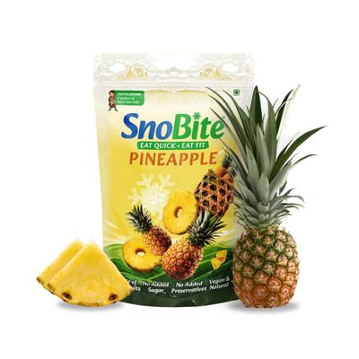 SnoBite Freeze-Dried Pineapple Pouch | 100% Natural | No Added Sugar, Zero Preservatives | Healthy, Tasty, Gluten Free Snack for Adults and Kids | 60g