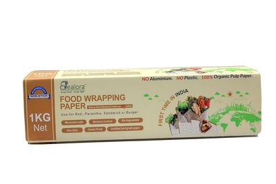 Sealora 1 Kg Food Wrapping Paper Roll for Roti, Paratha, Sandwich & Burger | 100% Organic Wood Pulp, Biodegradable, Oil & Grease Resistant, Non Stick, Microwave & Oven Safe with Metal Cutter