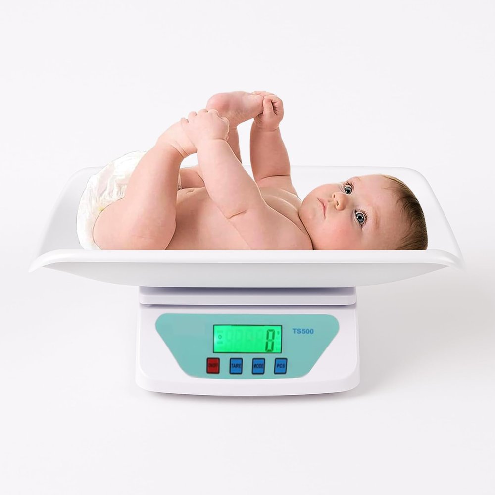 HealthIQ Digital Baby Weighing Scale for Newborns, Infant & Toddler Tray, Measures Up to 30kg, LCD Display, Accurate & Lightweight Baby Weight Machine TS-500 (White)