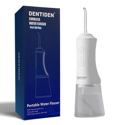 DENTIDEN Pro C90 Plus Cordless Water Flosser, 360 Rotating Tips, 3 Modes, 4 Nozzles, White