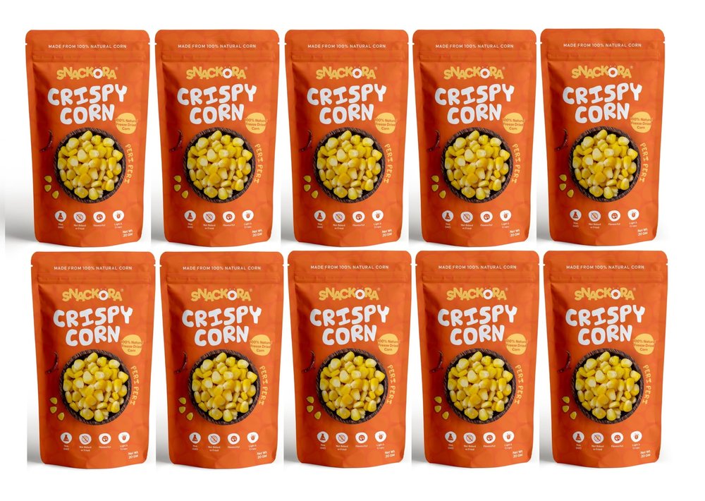 SNACKORA Freeze Dried Crispy Corn 20g Not Baked or Fried | No GMO |No Preservatives | Healthy Snacks | High Protein | Source of Fiber | Gluten-Free | Low Fat | 100% Natural Light & Crispy Corn, No Plam Oil (Pack of 10, Peri Peri)