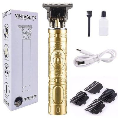 All PEOPLE New Model Professional Hair Trimmer for Men Golden Metal Body, Cordless, 4 Guide Combs, USB Rechargeable,Mens T9 Golden Trimmer Zero Gap Professional Beard & Hair Clipper with Guide Combs & Brush Plastic Gold