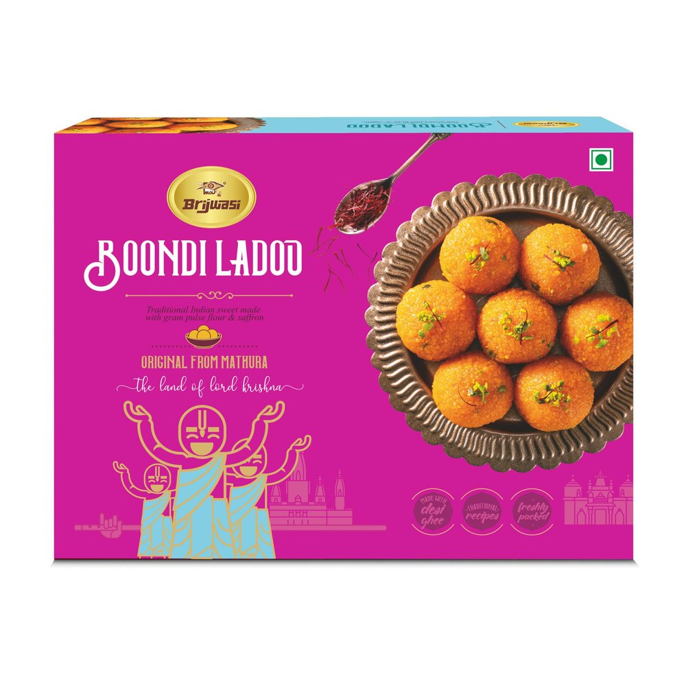 Brijwasi Bondi Ladoo Mathura's Famous Sweet Delight | Made with Pure Desi Ghee | Rich, Soft Texture | No Preservatives | Fresh, Hygienic & Full of Authentic Flavor | 400g