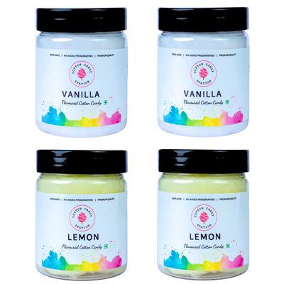 Cotton Candy Vanilla & Lemon Flavour - 20g Each (Pack Of 4) | Light | Vegan | Perfect for Parties | Birthday Parties/Weddings/Festivals/Baby Showers/Corporate Events | 100% Safe | No Added Preservatives