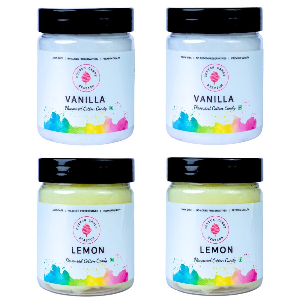 Cotton Candy Vanilla & Lemon Flavour - 20g Each (Pack Of 4) | Light | Vegan | Perfect for Parties | Birthday Parties/Weddings/Festivals/Baby Showers/Corporate Events | 100% Safe | No Added Preservatives