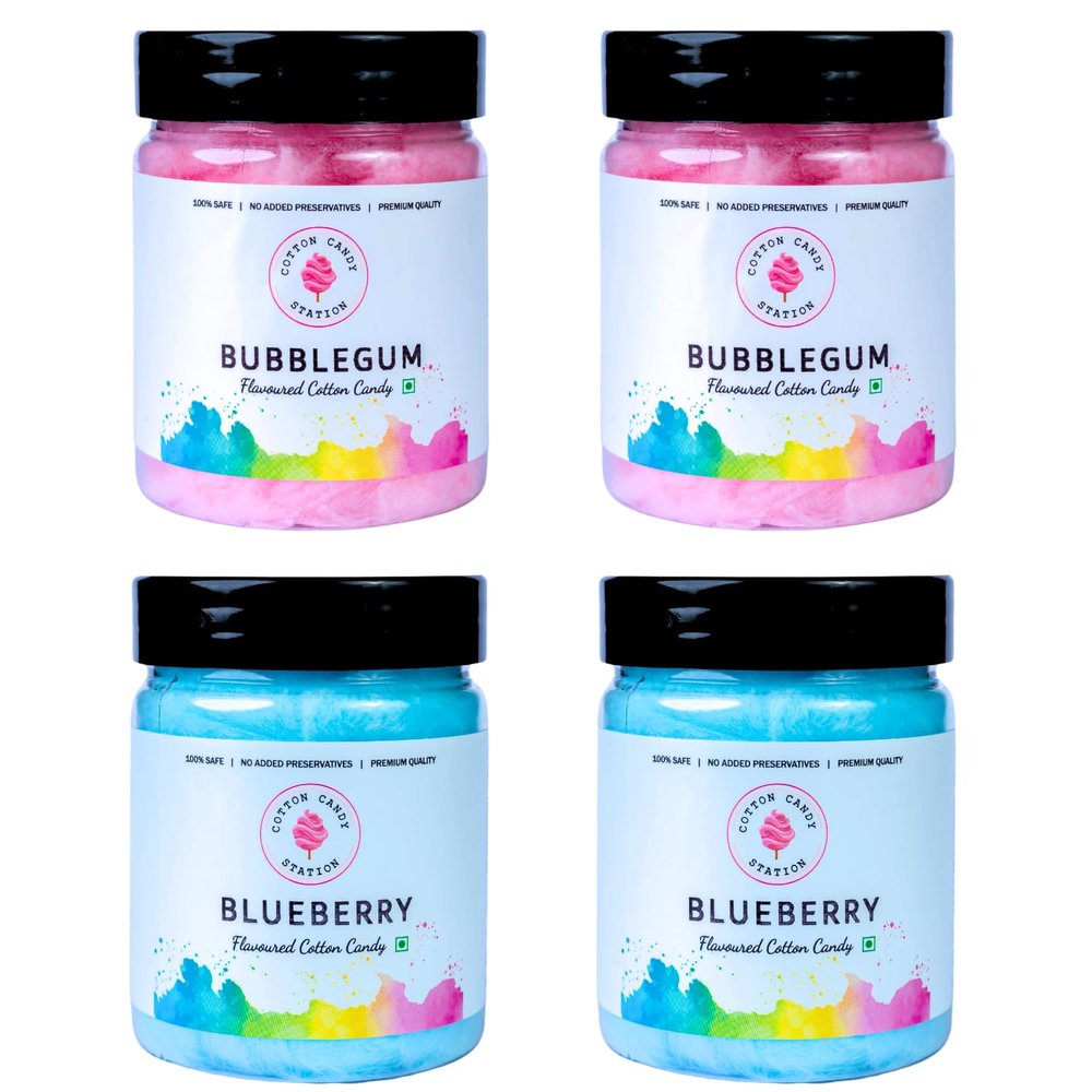 Cotton Candy Bubblegum & Blueberry Flavour Combo - 20g Each (Pack Of 4) | Light | Vegan | Perfect for Parties | Birthday Parties/Weddings/Festivals/Baby Showers/Corporate Events | 100% Safe | No Added Preservatives